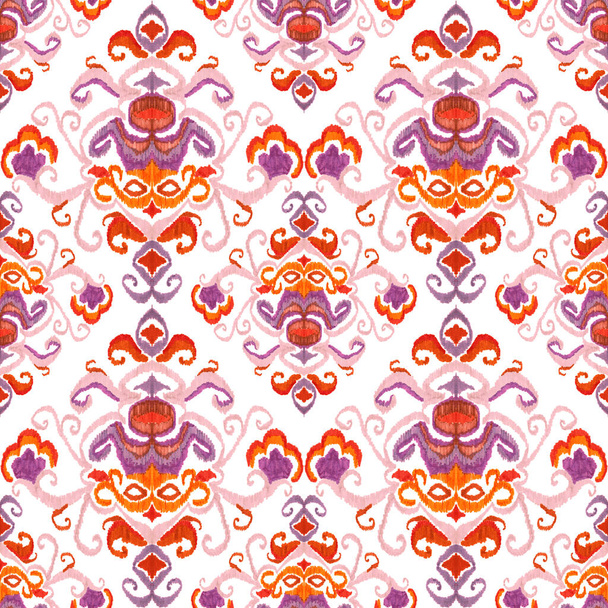 Colorful ikat pattern in vintage style. Elegant ethnic background. Hand drawn oriental art. Seamless geometric vintage texture. - Fotoğraf, Görsel