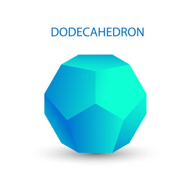 Ilustração de um dodecaedro azul sobre um fundo branco com um gradiente para jogos, ícones, desenhos de embalagens, logotipo, celular, ui, web. Sólido platónico - Foto, Imagem