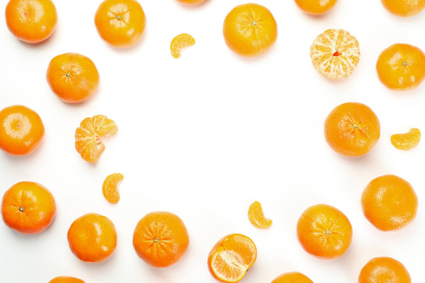 Mandarins on white background, space for text - Фото, изображение
