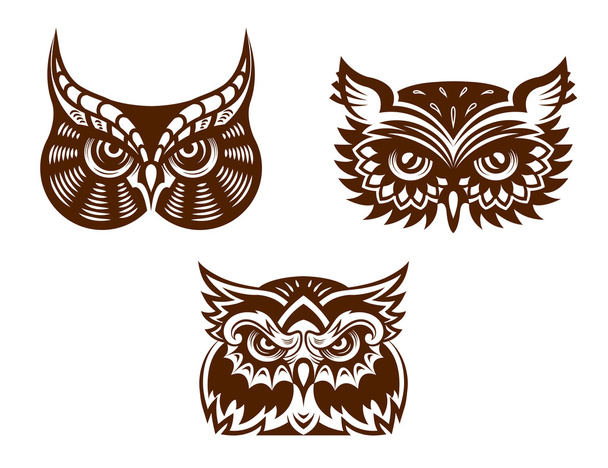 Wise old owl heads - Vector, imagen