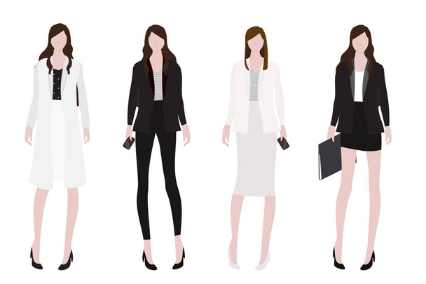 woman in working outfit flat style collection - Vector, Image