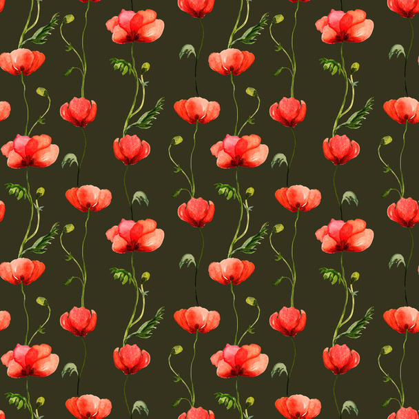 アブストラクトブラシフィールドポピーで描かれた花のシームレスなパターン。表面、織物およびデザインのための優れた印刷. - 写真・画像