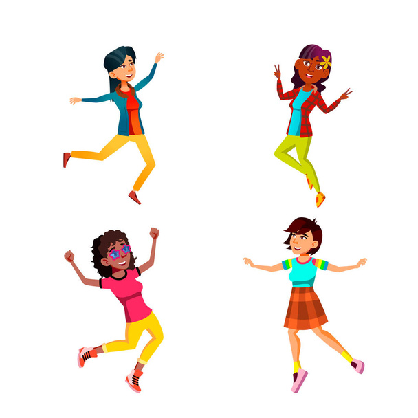Jumping Teen Girls Célébration du succès Set vecteur - Vecteur, image