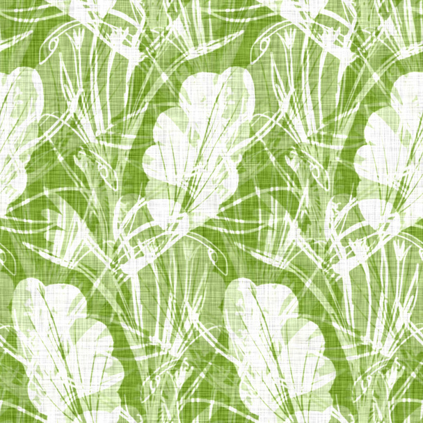 El yapımı yaprak motifli keten dokusu. Kaprisli bahçe pürüzsüz desen. Ev dekorasyonu için modern bahar yeşillik tekstili. Her tarafı botanik tarama tarzı kırsal yeşil.. - Fotoğraf, Görsel