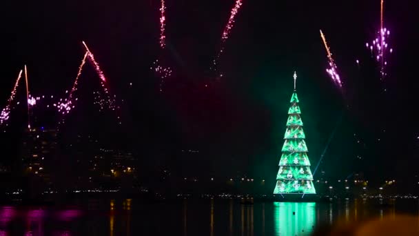 Χριστουγεννιάτικο δέντρο εγκαίνια της λιμνοθάλασσας Rodrigo de freitas στο Ρίο ντε Τζανέιρο. - Πλάνα, βίντεο
