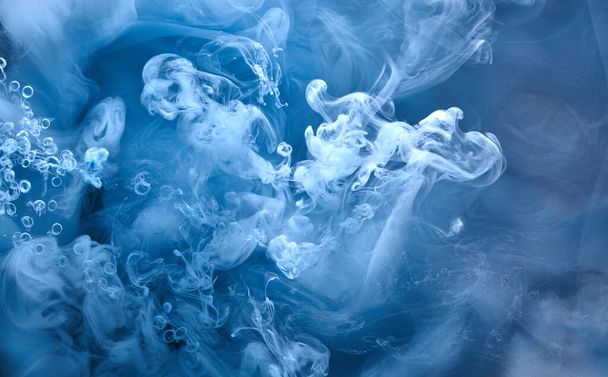 Abstract blue ocean sea background, indigo ink sky, liquid azure paint underwater, swirling smoke wallpaper - Foto, Imagen