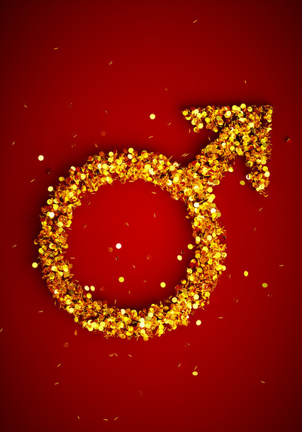 3 d レンダリングの男性の性別の記号の wih の画像多くの黄金のコイン - 写真・画像