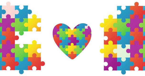 Digital image of Jigsaw puzzle forming a heart and two rectangles against white background. Autism Awareness concept. - Фото, зображення