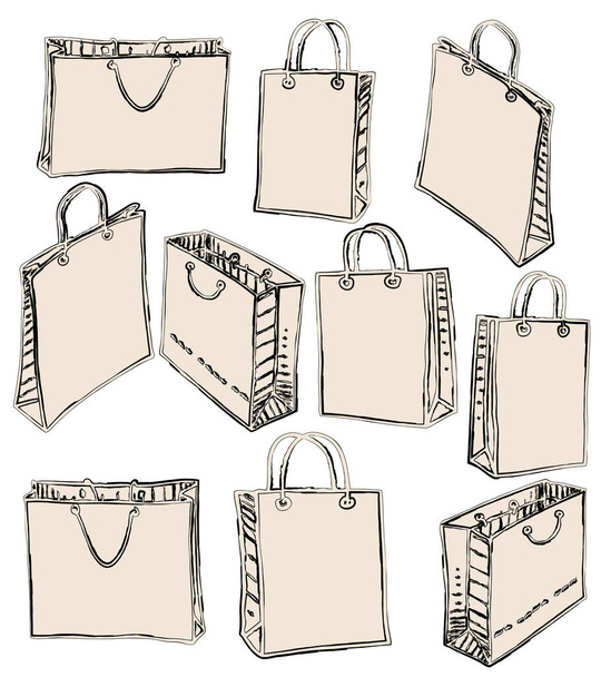 Dessins vectoriels de set divers sacs en papier pour les achats  - Vecteur, image