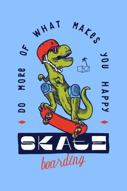 T-rex dino skateboarder vintage typografie t-shirt print vektorillustration. - Vektor, Bild