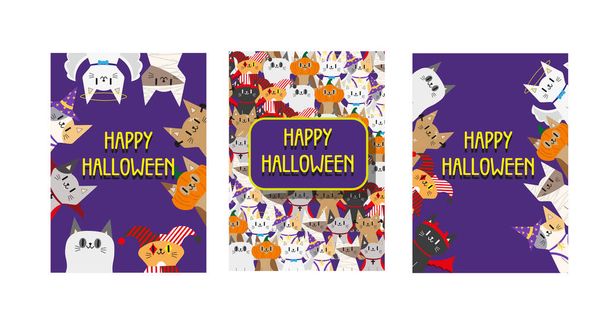 Postcard templates for the Halloween holiday with cats - Vektori, kuva