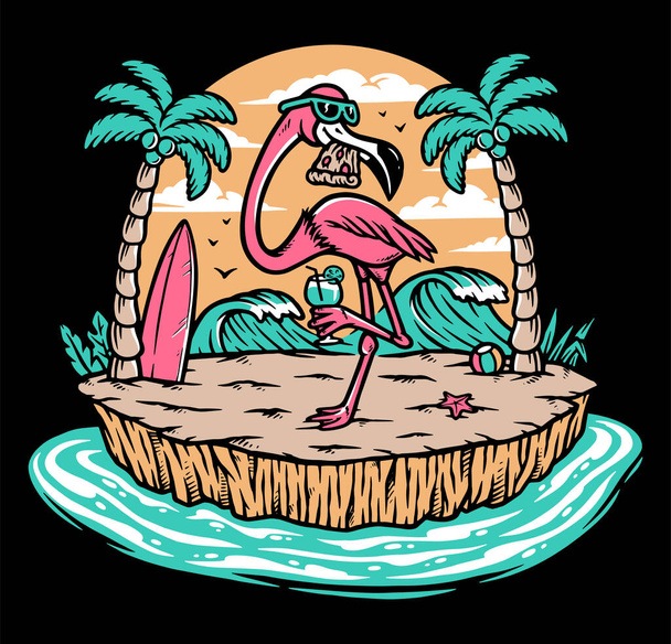 Krásné flamingo na pláži - Vektor, obrázek