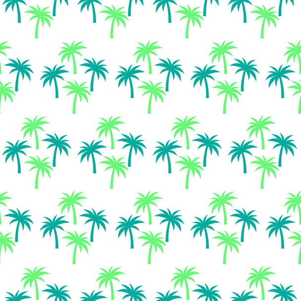 Coconut palm tree seamless pattern, tropical forest background. Green palm trees on a white background - Vektor, kép