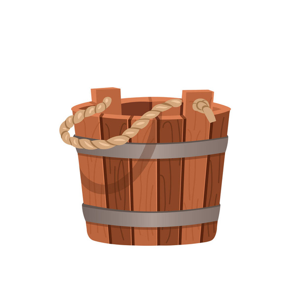  Wooden bucket. Cartoon vector illustration isolated on white background. - Vector, Image