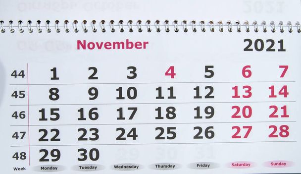 November 2021 on the calendar page, wall calendar, business planning concept. - Photo, Image