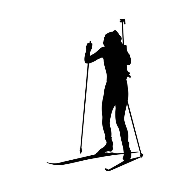 Silhouette de biathlon. Silhouettes noires lisses et détaillées des athlètes de biathlon. Illustration vectorielle. - Vecteur, image