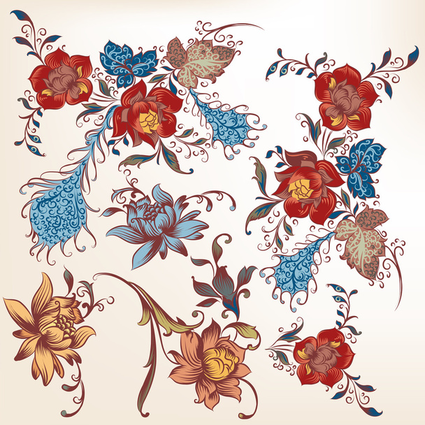 Collection of vector decorative swirls colored in traditional st - Vecteur, image