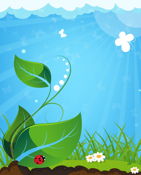 Young plant and ladybug - Vector, imagen