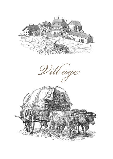 Village illustration - Φωτογραφία, εικόνα