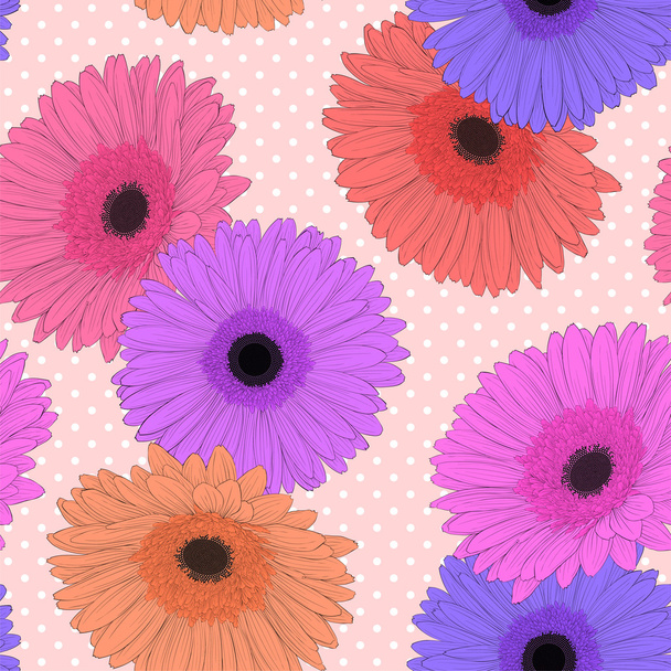 Beautiful background with gerbera flower. Hand-drawn contour lines and strokes. - Vector, Image