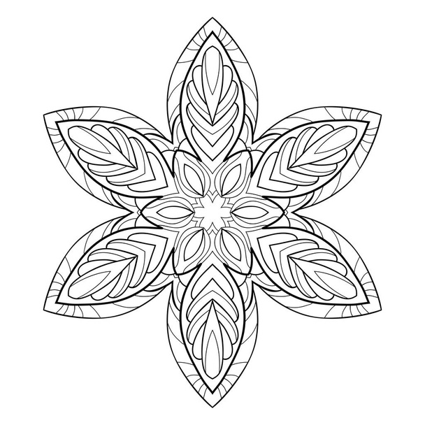 Mandala decorativa com padrões florais e macios em um fundo isolado branco. Para colorir páginas de livros. - Vetor, Imagem
