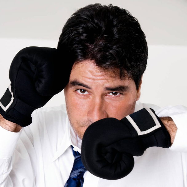 portrait of a young businessman with boxing gloves - Foto, Imagem