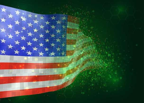 usa, america, on vector 3d flag on green background with polygons and data numbers - Vektor, Bild