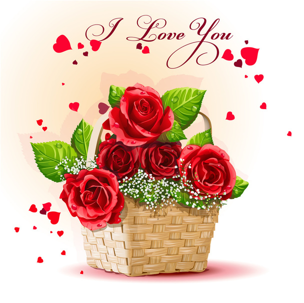 Red roses in a basket-EPS10 - Vector, Image
