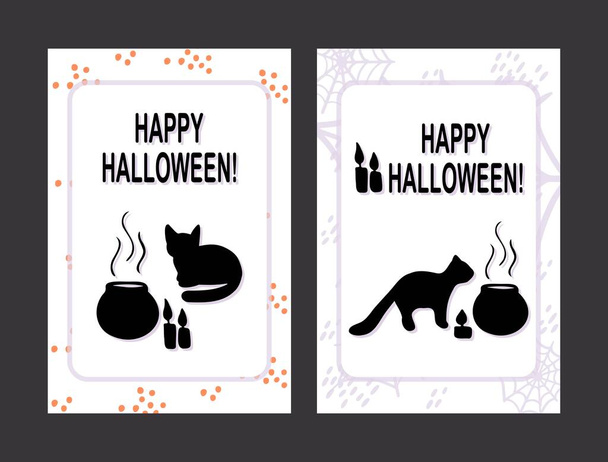 Счастливых открыток на Хэллоуин. Векторная иллюстрация черной волшебной кошки и свечей. - Вектор,изображение