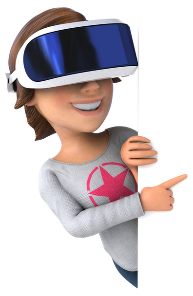 Fun 3D Illustration of a teenage girl with a VR Helmet - Foto, afbeelding
