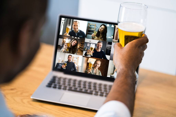 African American Online Video Conference Call Beer Toast - Photo, image