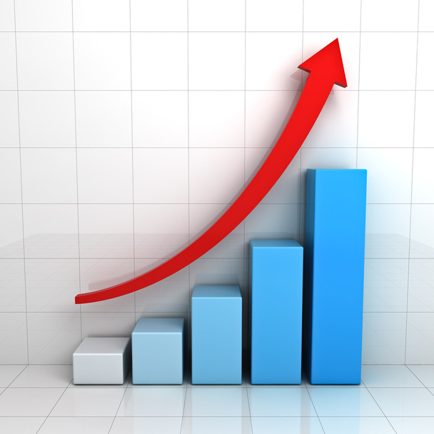 biznes wykres wykres z czerwoną strzałką rosnące na białym tle - Zdjęcie, obraz