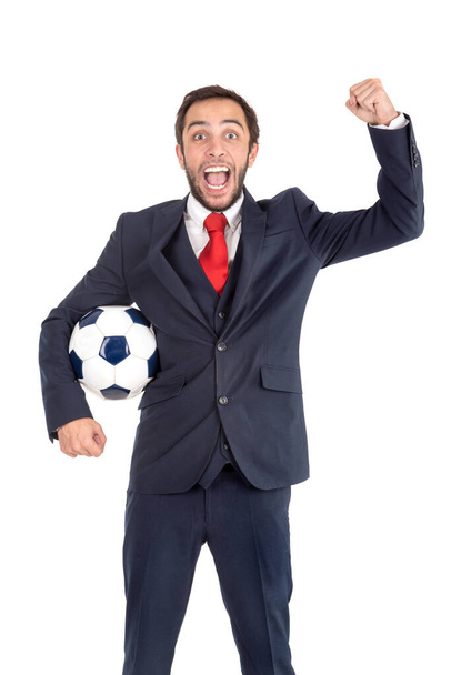 businessman with soccer ball isolated on white - Fotó, kép