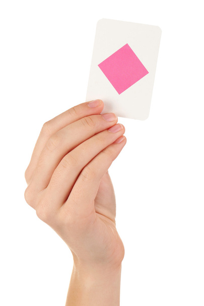 Educational card with color geometric shape in hand, isolated on white - Foto, Imagem
