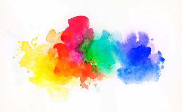 Bright rainbow colored watercolor paints and different colorful textures combined and isolated on white paper. Art, craft, creativity, concept, background. - Фото, изображение