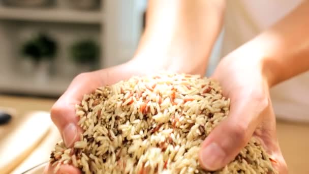 Female Hands Close Up Bowl Dry Cereal Grains - Footage, Video