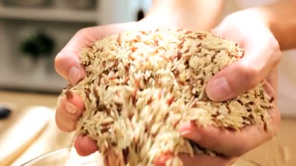 Close-up van kom gezonde droge cereals voedsel nietje wereld korrels - Video