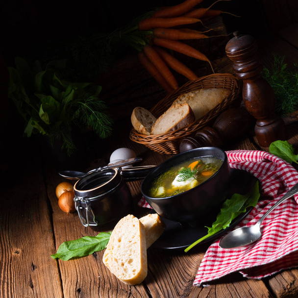 Rustikal Sorrel soup with potatoes and cream - Fotoğraf, Görsel