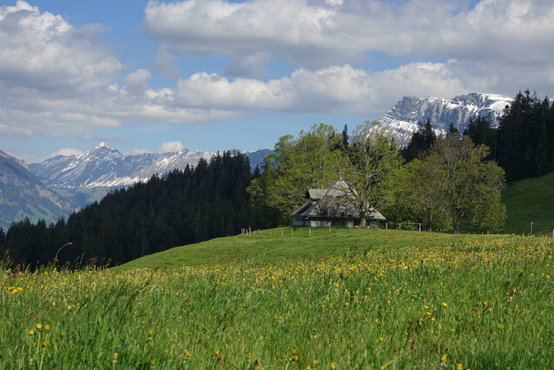 Landscape in Emmental / Switzerland with mountains and alpine meadows. - Фото, изображение