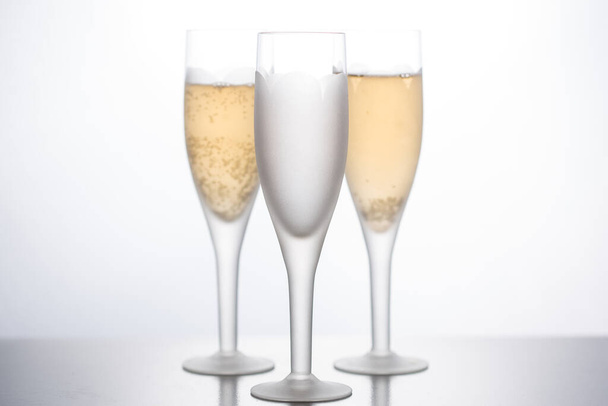 glasses of champagne on a white background. front view - Photo, Image
