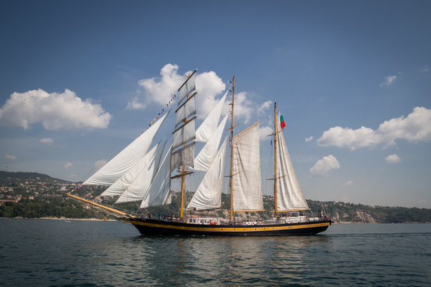 Old ship with white sales, sailing in the sea - Photo, Image