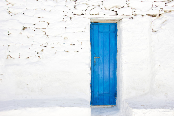 blue door in a greek island of Mykonos - Photo, Image