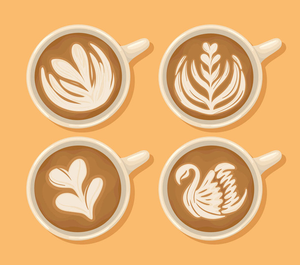 quatro xícaras de latte - Vetor, Imagem