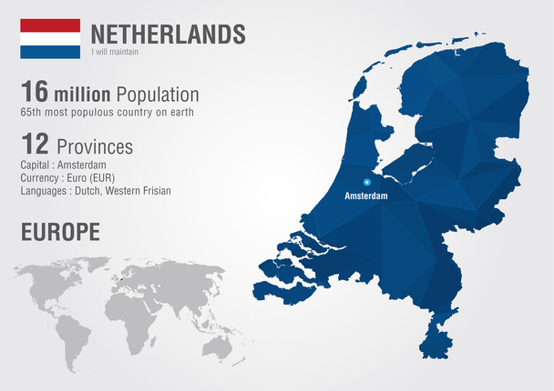 Mapa del mundo de Holanda con una textura de píxel diamante
. - Vector, Imagen