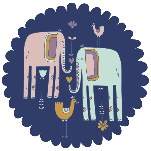 Pattern with elephant, flowers and bird - Vector, Image