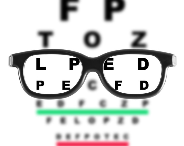 Eyeglasses with eye chart - Φωτογραφία, εικόνα