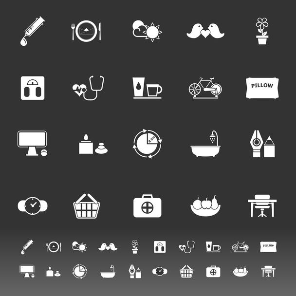 Symbole für das Gesundheitsverhalten auf grauem Hintergrund - Vektor, Bild