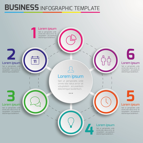 3-6 Steps process business infographics vector, light background, circles, bubbles - Vector, Image