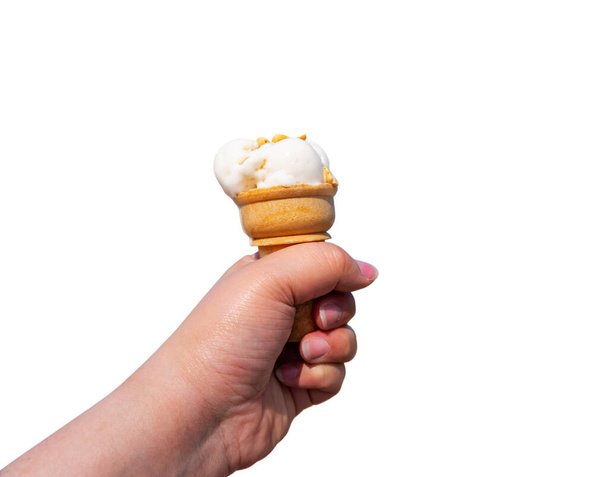 Hand with ice cream isolated on white background with clipping path, Relaxation concept - Fotografie, Obrázek