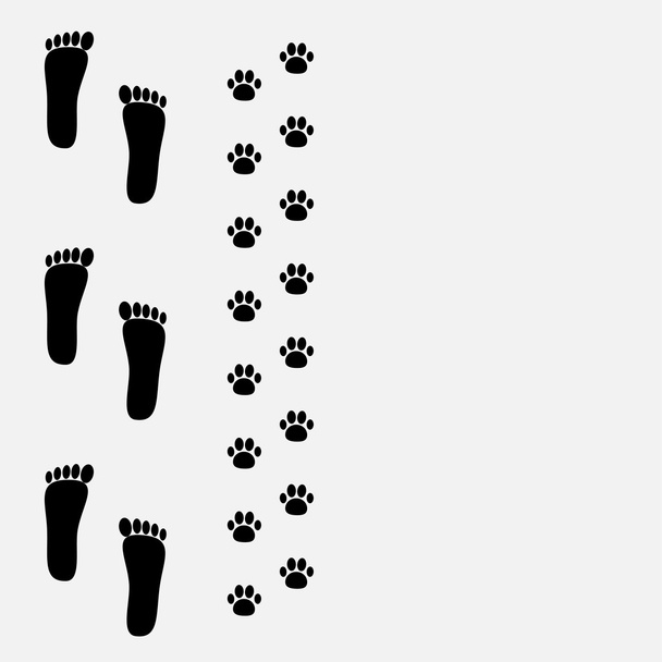 Bare foot print and paw print - Вектор,изображение